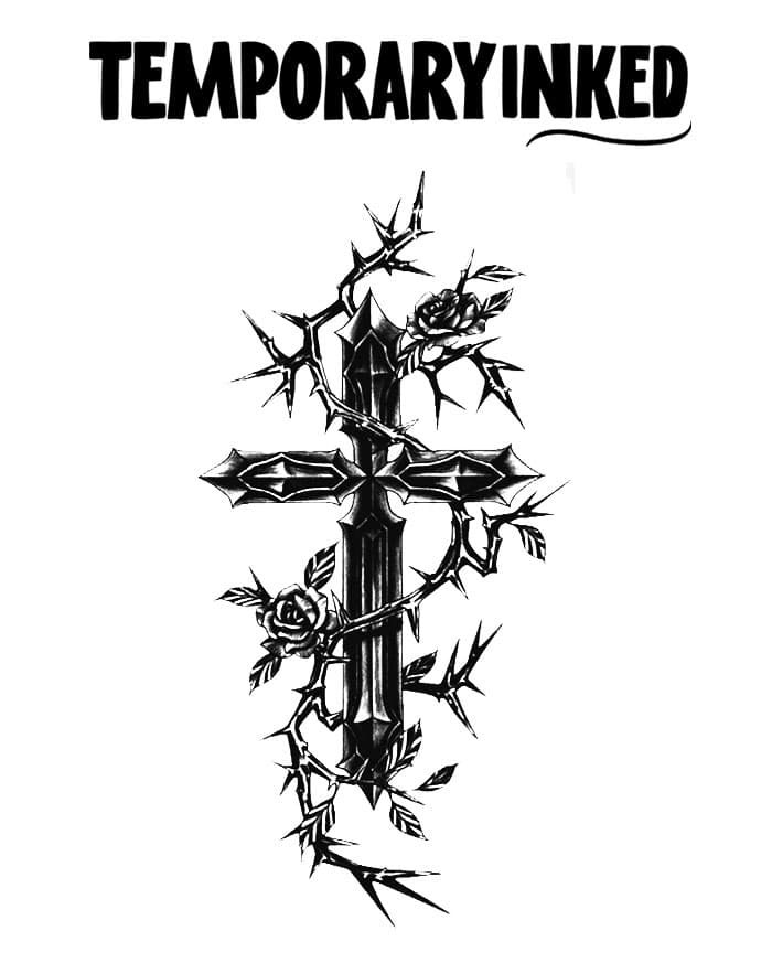 Crucifix Rosed Thorns XL Tattoo