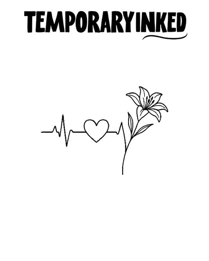 Heartbeat Floral Stem Tattoo