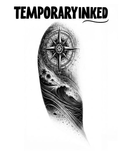 Nautical Compass Beach Wave Tattoo