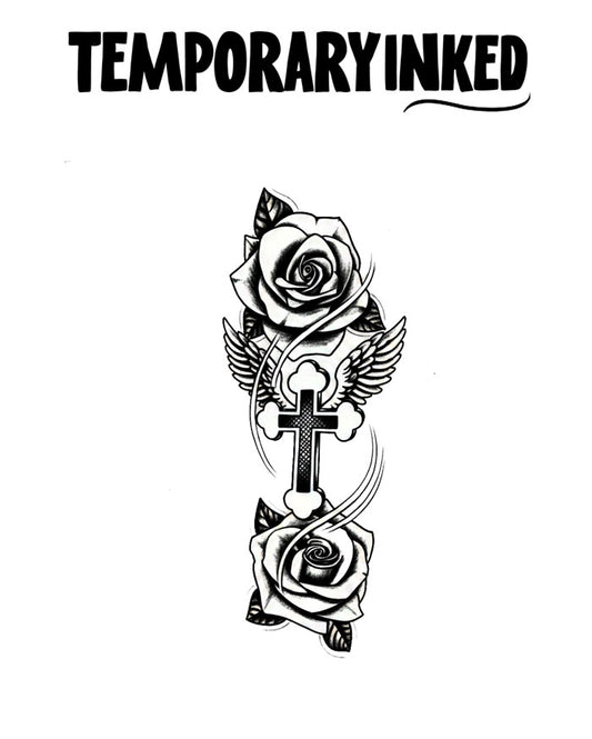 Rose & Cross Medium Tattoo
