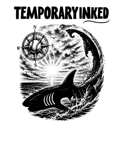 Shark Wave Compass Tattoo